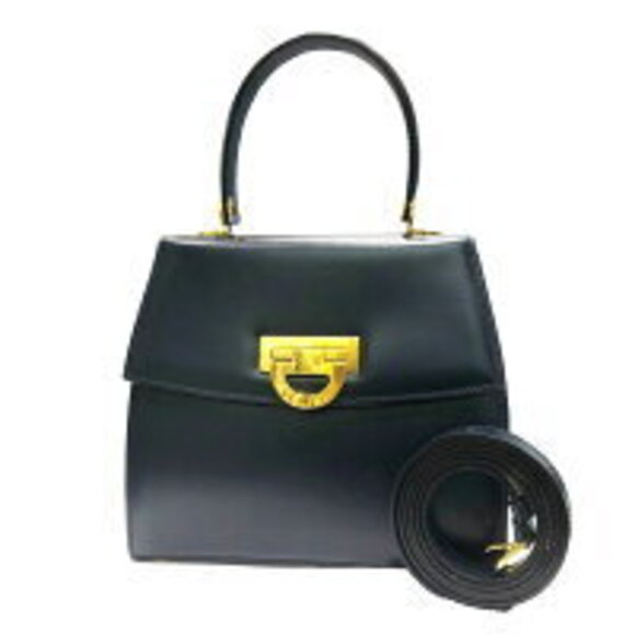 Celine Handbags - Celine Handbag Logo Gancini Shoulder Bag Black Calfskin Leather HO